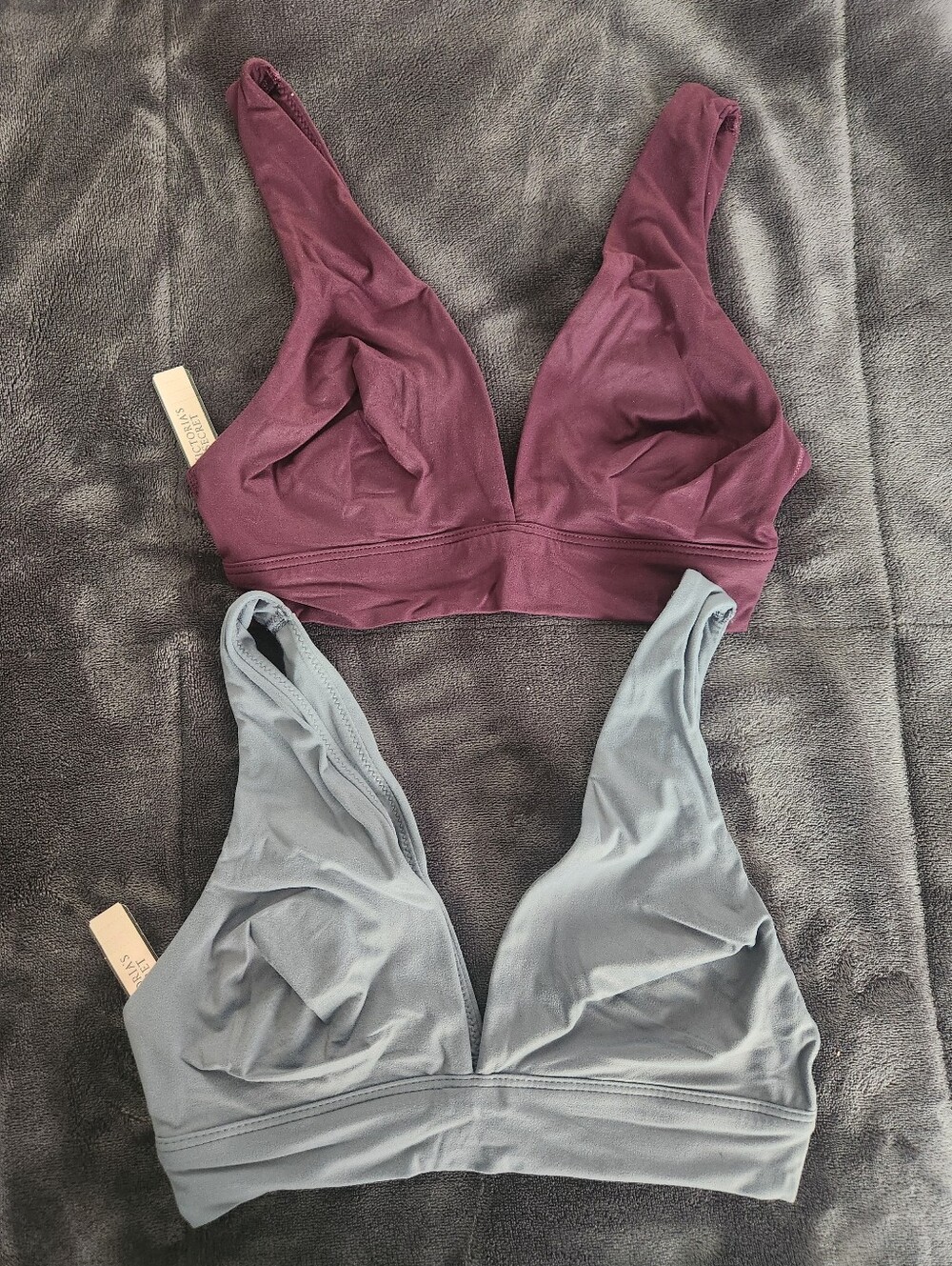 Set Of Two Seamless Soft-Cup Bralettes — Plum and Steel